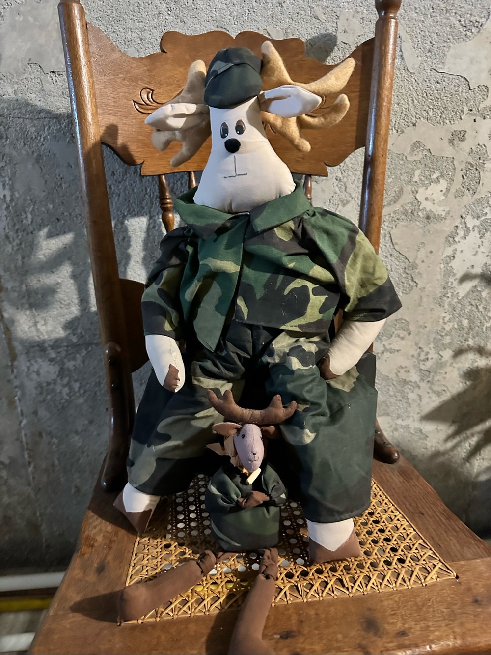 Vintage hunting moose man cave decor plush camo jacket deer funny lodge